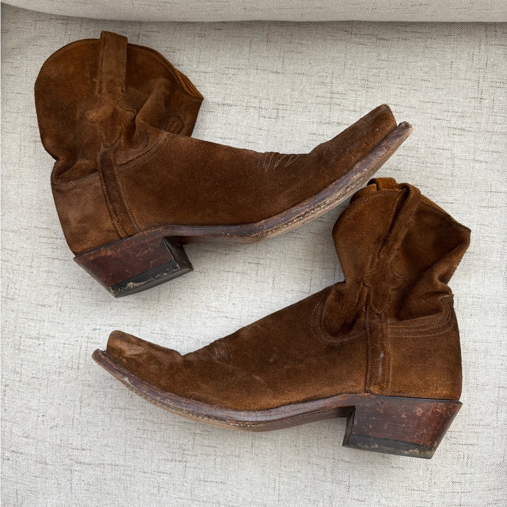 Lucchese Elena suede brown ankle cowboy boots size 8